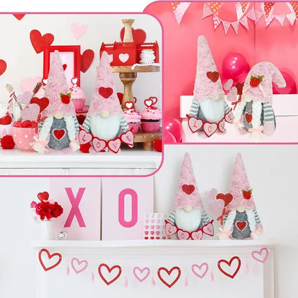 Valentine Gnomes Decorations For Home Valentines Day Tiered Tray Decor Pink Valentine Gnomes Plush Scandinavian Tomte Elf Holiday Gnomes Ornaments Valentines Day Gifts For Her