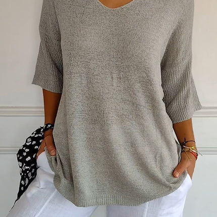 Solid Long Sleeve Sweater Slimming V-neckline Knitwear Women's Bottoming Shirt