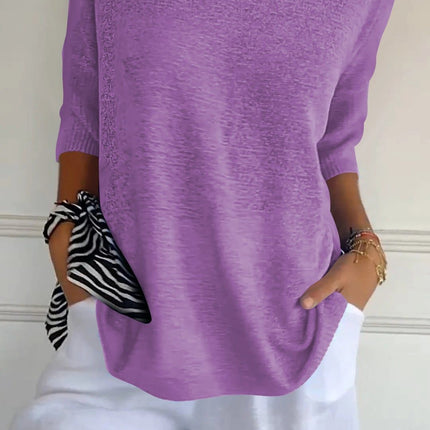 Solid Long Sleeve Sweater Slimming V-neckline Knitwear Women's Bottoming Shirt