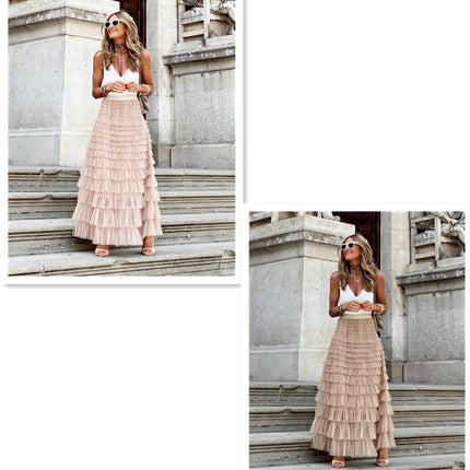 Layered Ruffles Cake Skirt Summer Fashion A Line Swing Mesh Long Skirt Party Dress Women