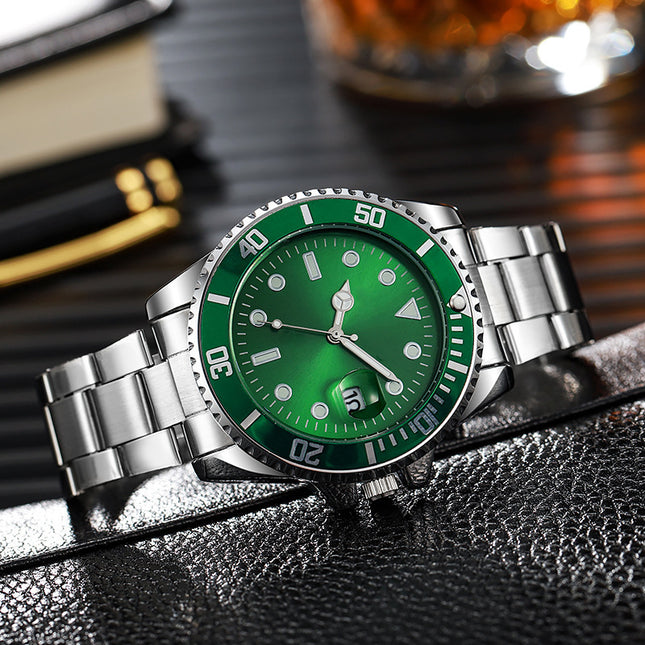 Luminous Solid Steel Strap Single Calendar Men's Watch
