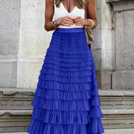 Layered Ruffles Cake Skirt Summer Fashion A Line Swing Mesh Long Skirt Party Dress Women